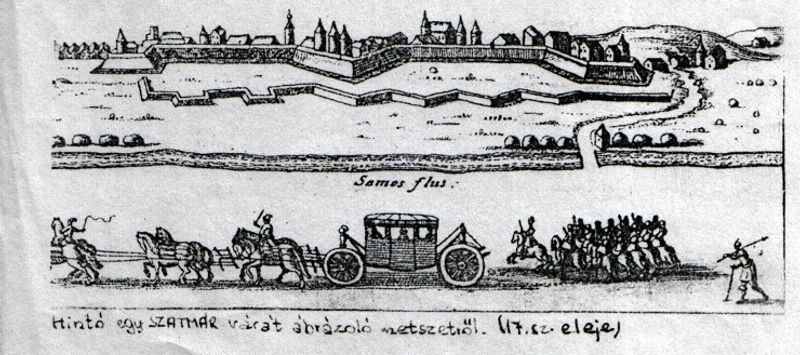 A carriage from an engraving depicting the Castle of Satu Mare - 17th century.