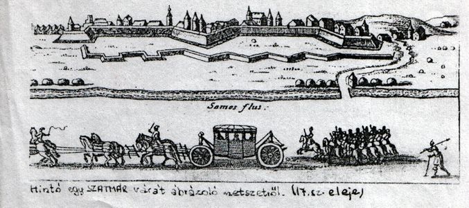 A carriage from an engraving depicting the Castle of Satu Mare - 17th century.